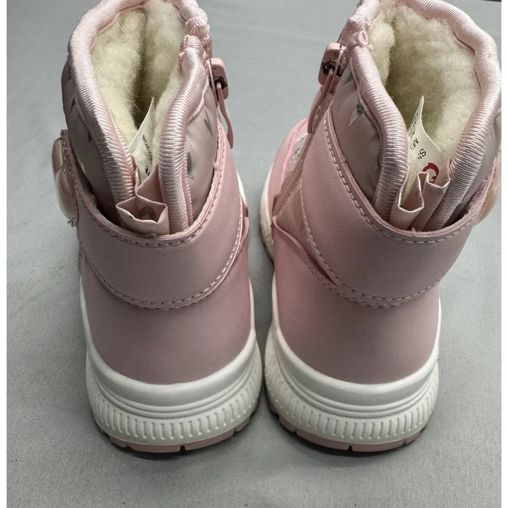 PATPAT Toddler Girls' Pink Winter Snow Boots Size 24 Month Silver Heart